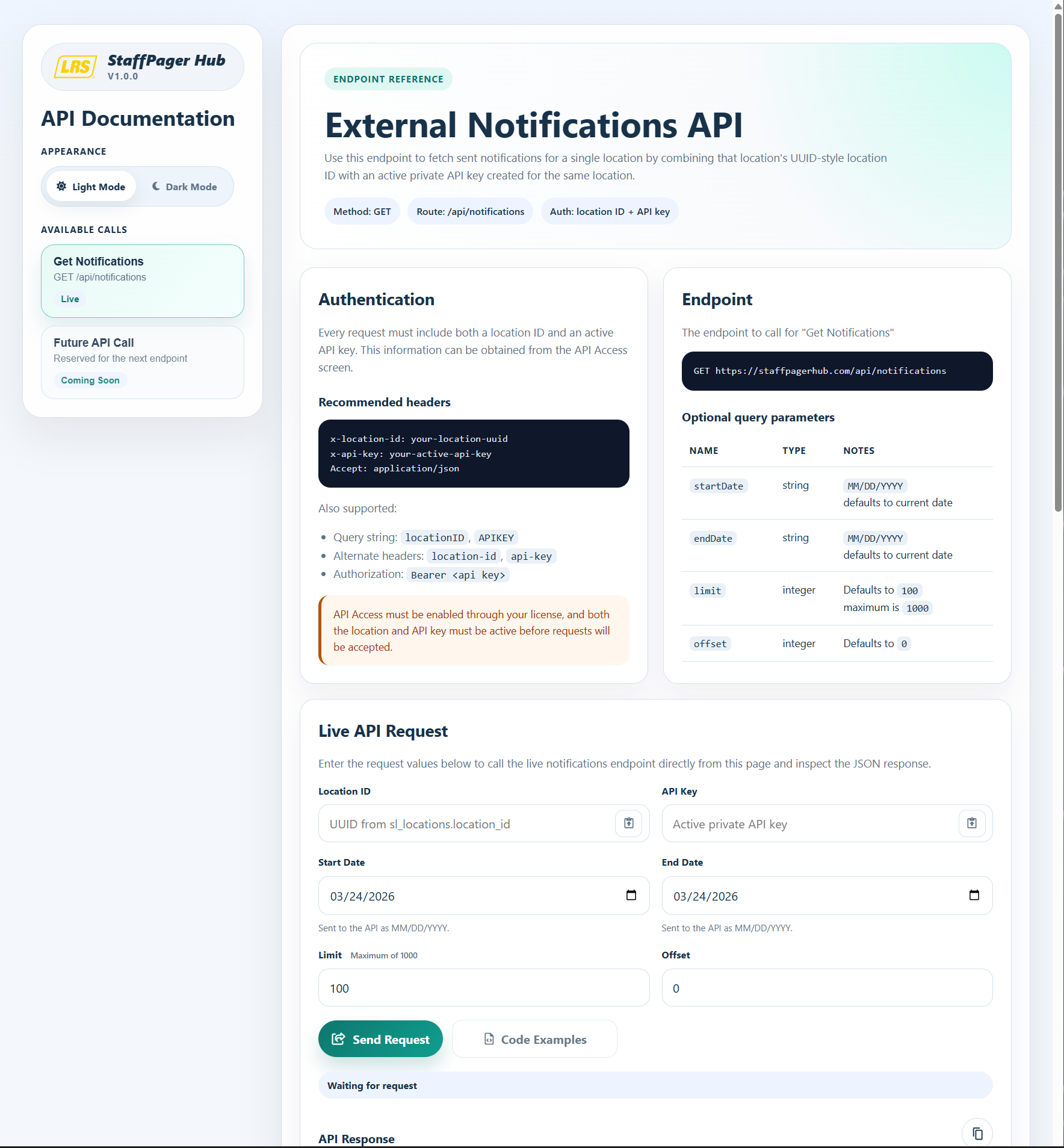 API documentation with live API calls