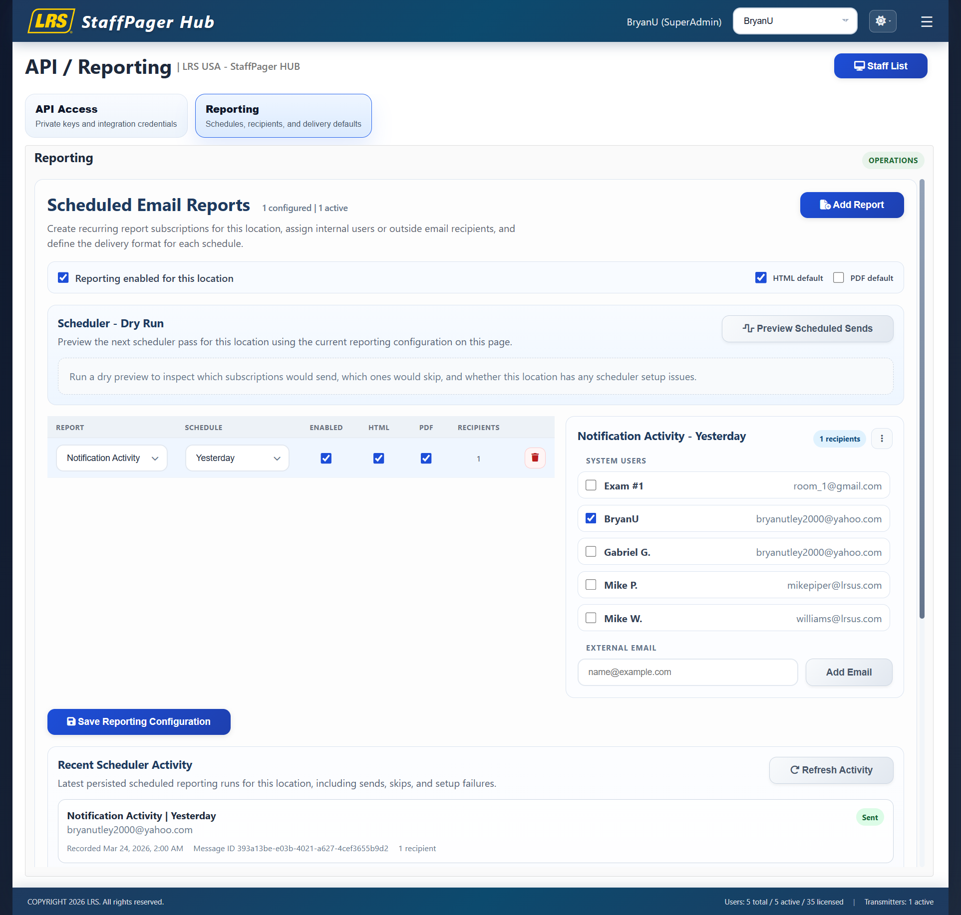 API and reporting tools