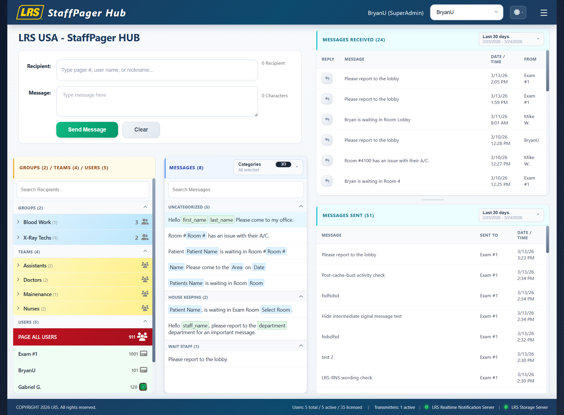 Main StaffPager Hub™ interface in light mode