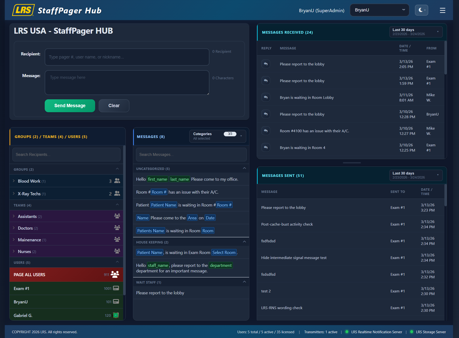 StaffPager Hub™ dark mode interface preview